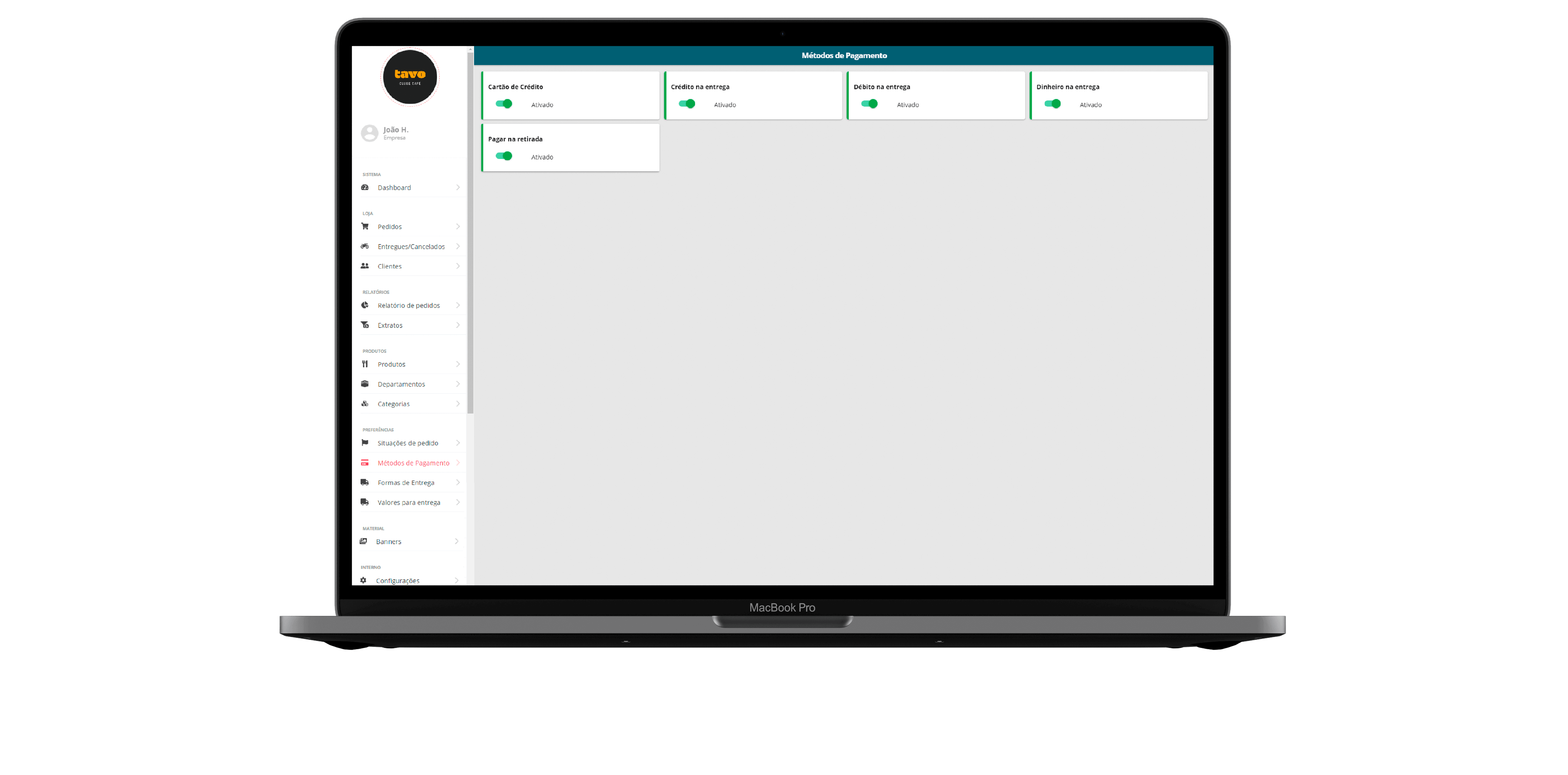 Método de pagamentos do sistema Take Gestão de pedidos online