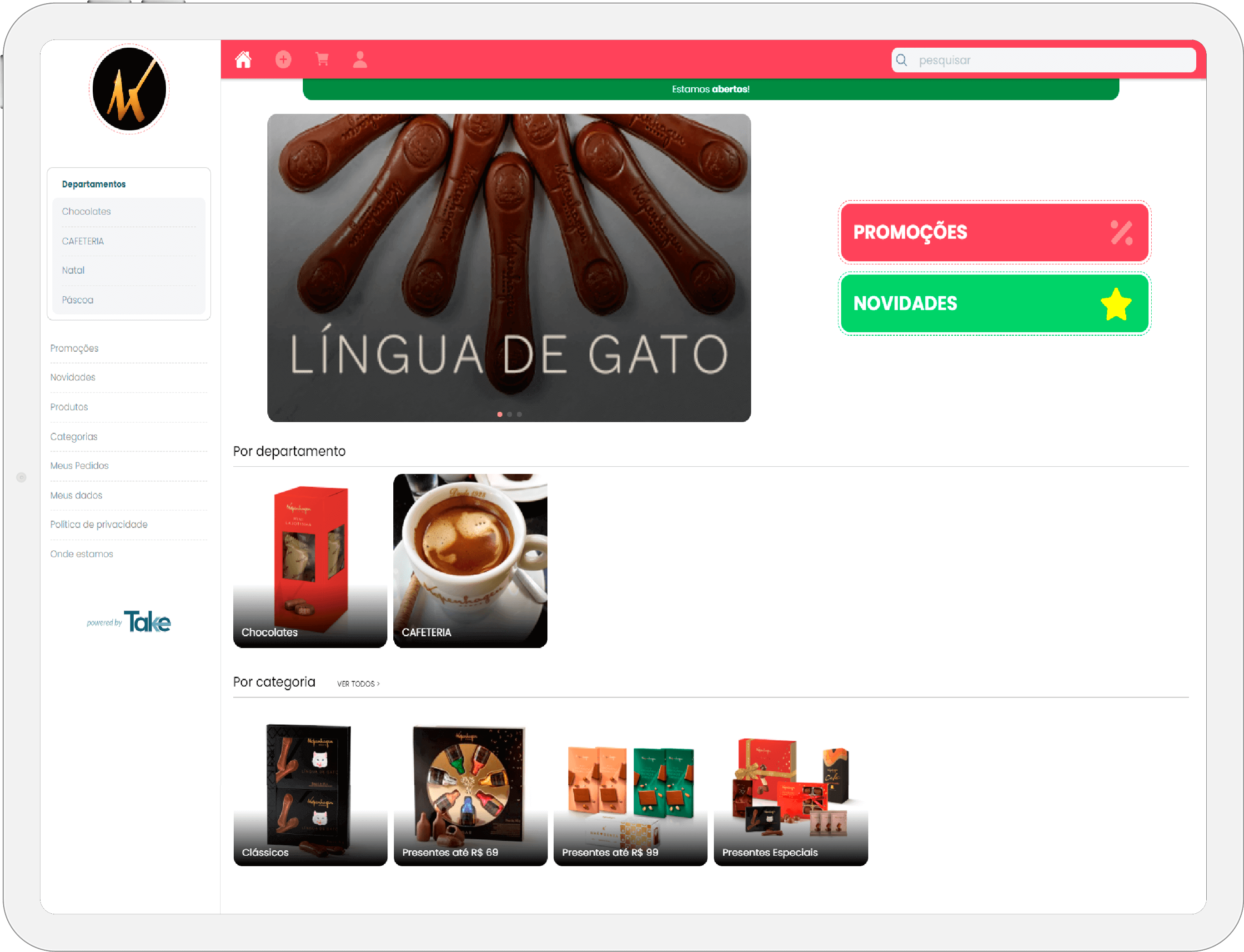 Mockup da gestão do sistema Take Gestão de pedidos online